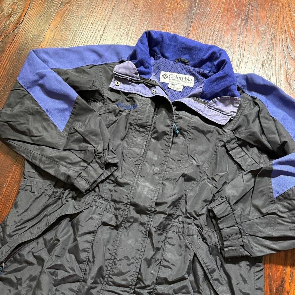 VTG Columbia Jacket Womens L Black Bugaboo‎ Shell Windbreaker Rain 90s Japan